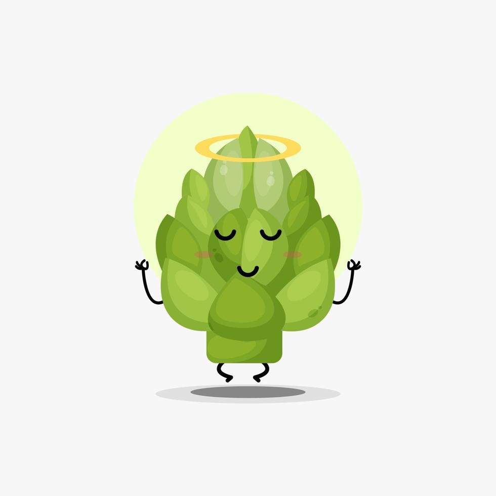 personagem vegetal de alcachofra bonito meditando em pose de ioga vetor
