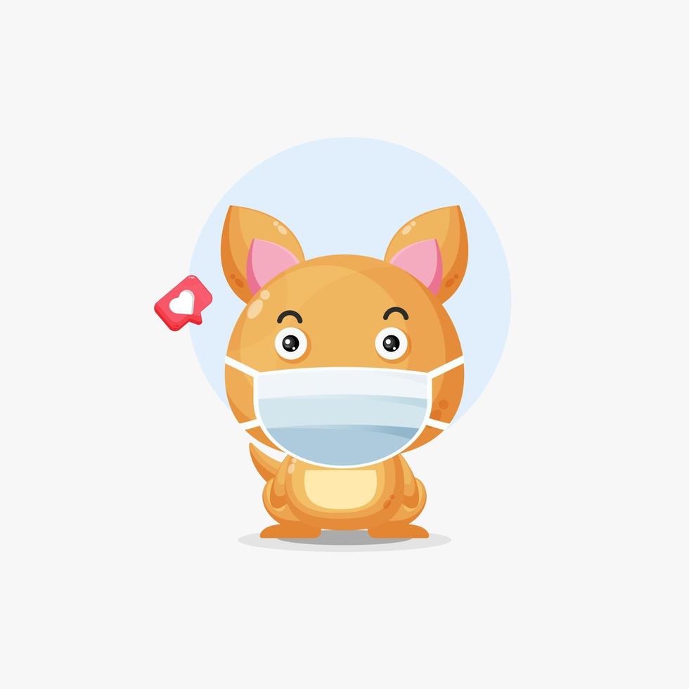 personagem de canguru fofo usando ilustração de máscara médica vetor