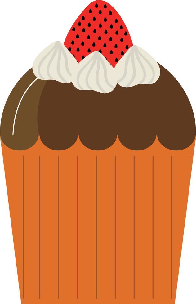 cupcakes de chocolate com morango, ilustração em estilo cartoon. logotipo para cafés, restaurantes, cafeterias, catering. vetor