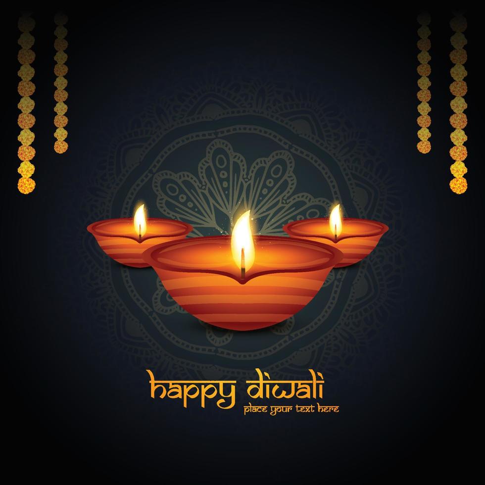 tradicional festival indiano diwali com fundo de cartão de lâmpadas vetor