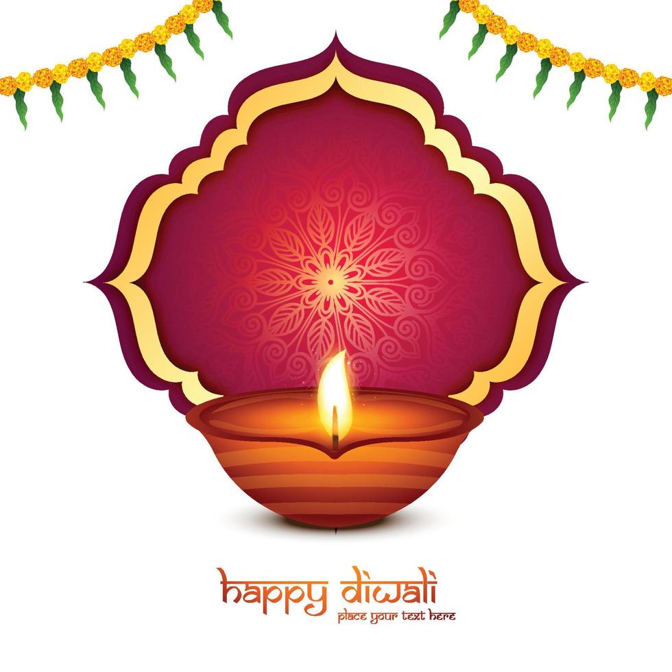 feliz cartão de saudação de diwali com fundo de festival de lâmpada de óleo ardente vetor