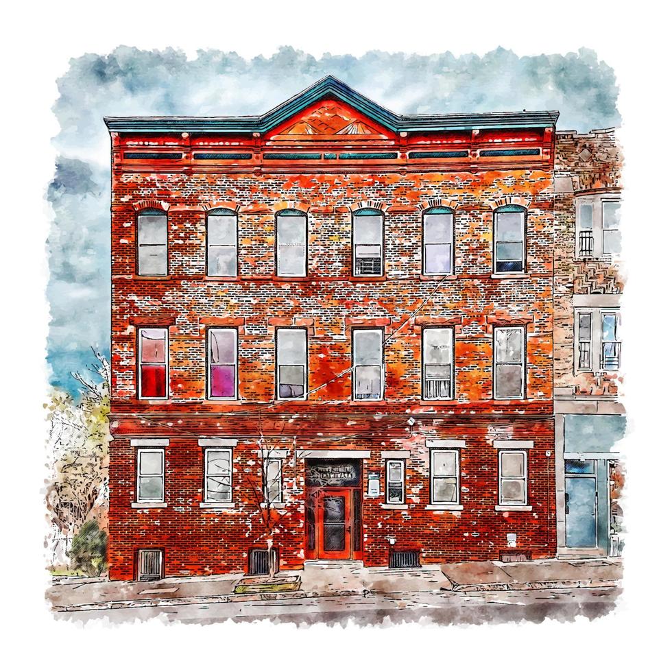 poughkeepsie nova york esboço em aquarela ilustração desenhada à mão vetor