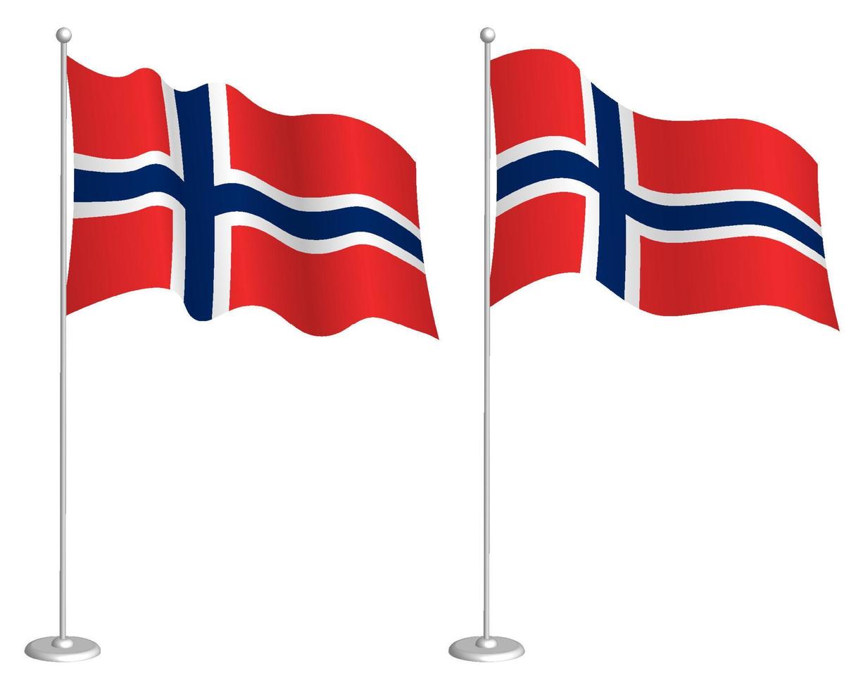 bandeira da noruega no mastro da bandeira balançando ao vento. elemento de design de férias. ponto de verificação para símbolos do mapa. vetor isolado no fundo branco