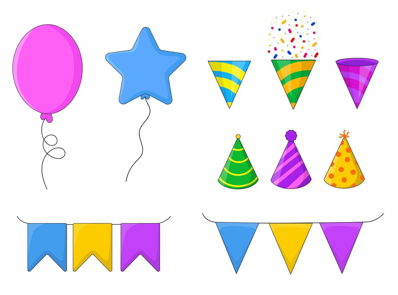 grande conjunto de elementos de doodle para festa de aniversário. ilustração vetorial vetor