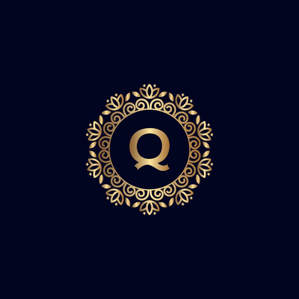 ouro real logotipo beleza luxo carta q vetor