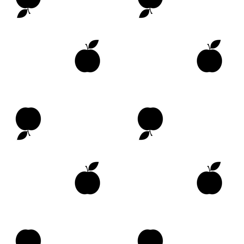 padrão sem emenda com maçã preta em um fundo branco. vetor