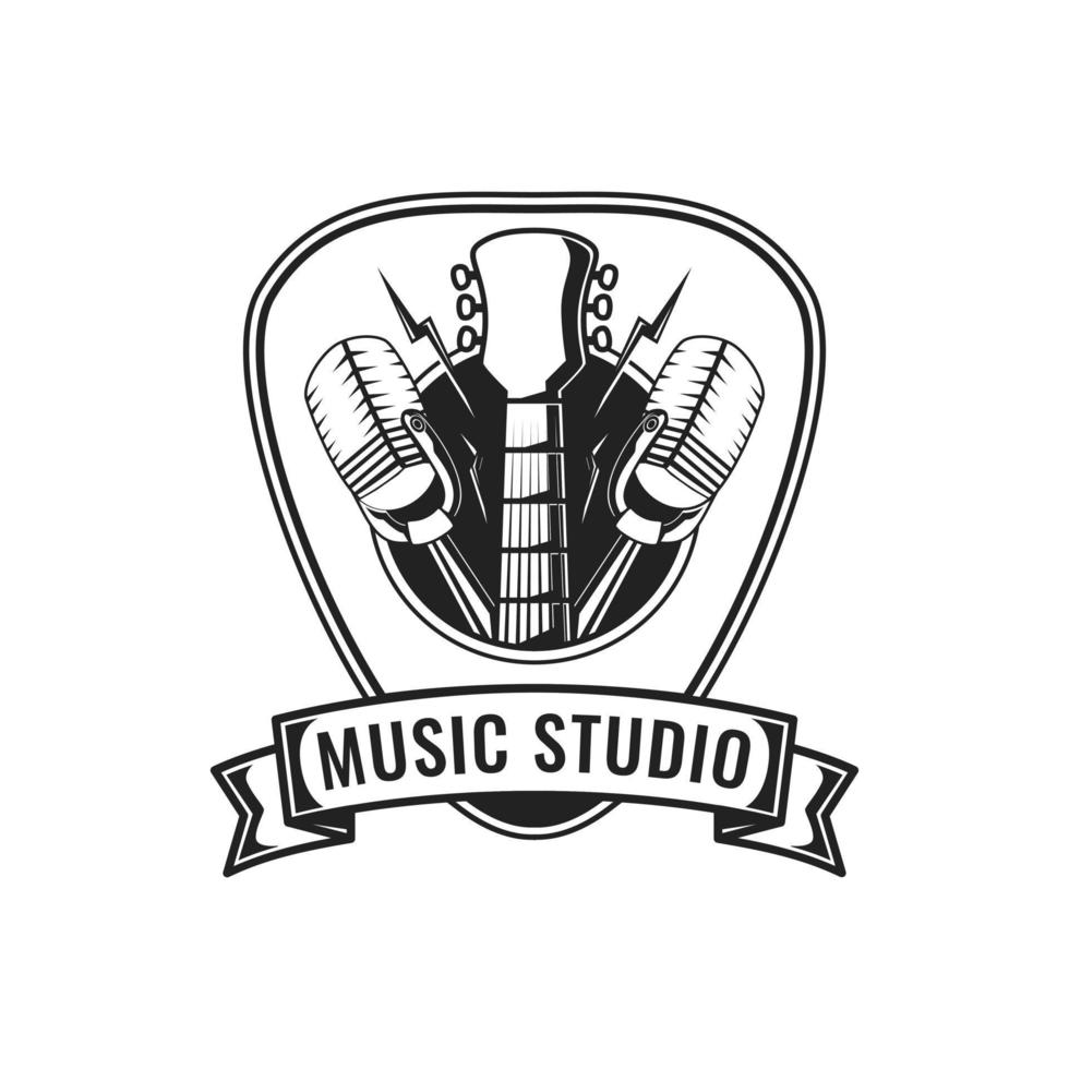design de emblema de logotipo de música vintage para ícone de símbolo de distintivo de estúdio de música vetor