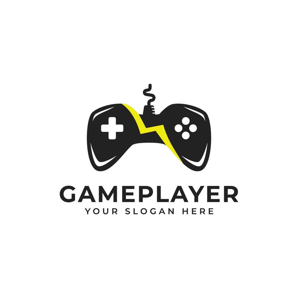 conceito de vetor de logotipo de jogo com combinação de joystick e relâmpago