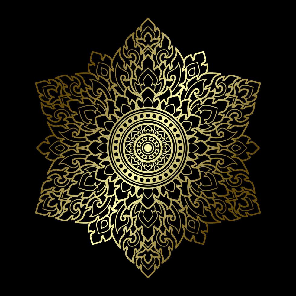 padrão de mandala hexagonal dourado aplicado estilo de arte tailandesa vetor