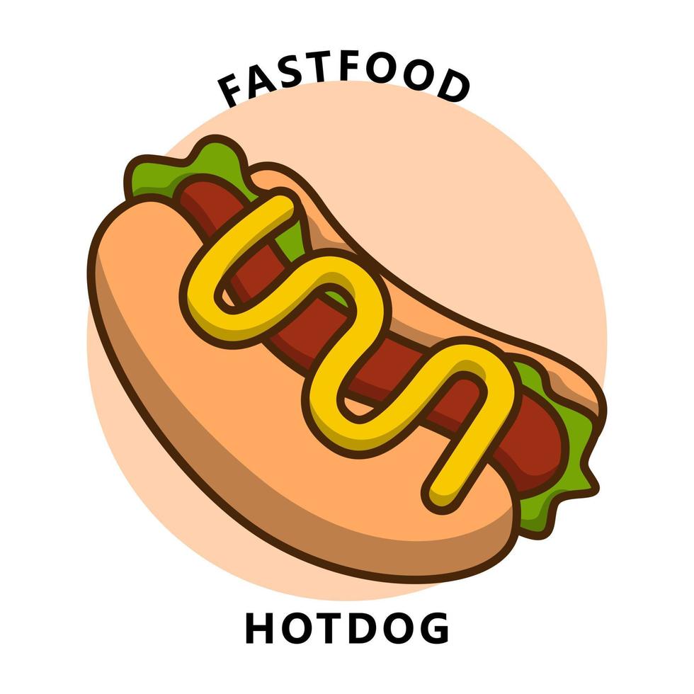 desenhos animados de ilustração de sanduíche de cachorro-quente. logotipo de comida e bebida. símbolo de ícone de fastfood vetor