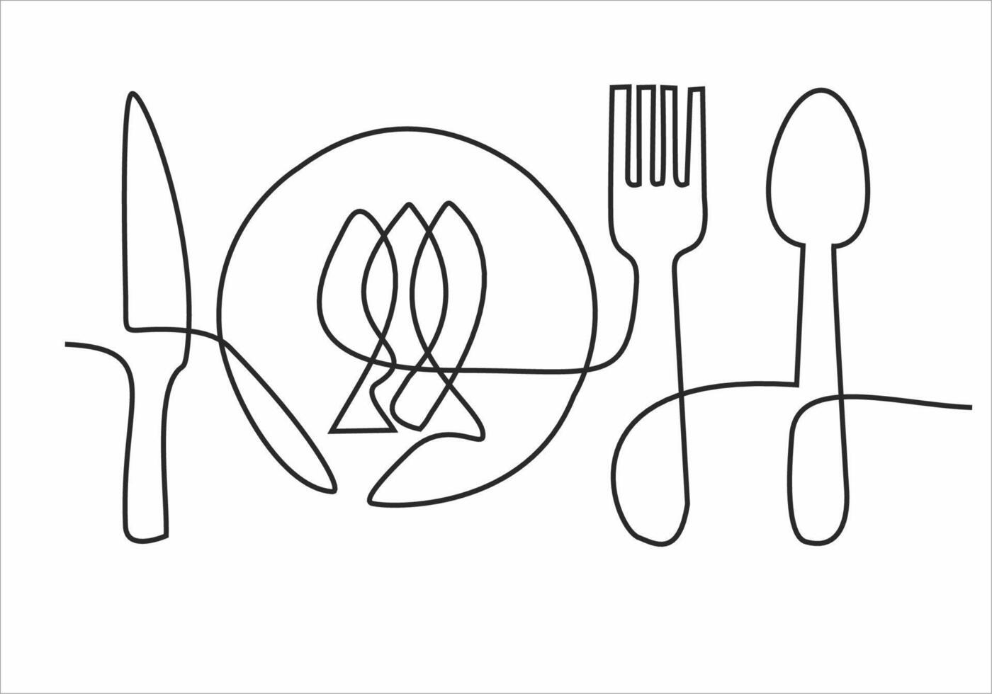 arte de linha contínua do logotipo da cozinha vetor