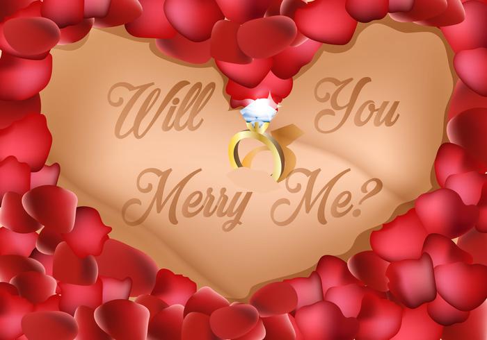 Forma de amor de pétalas com anel na proposta de casamento médio vetor