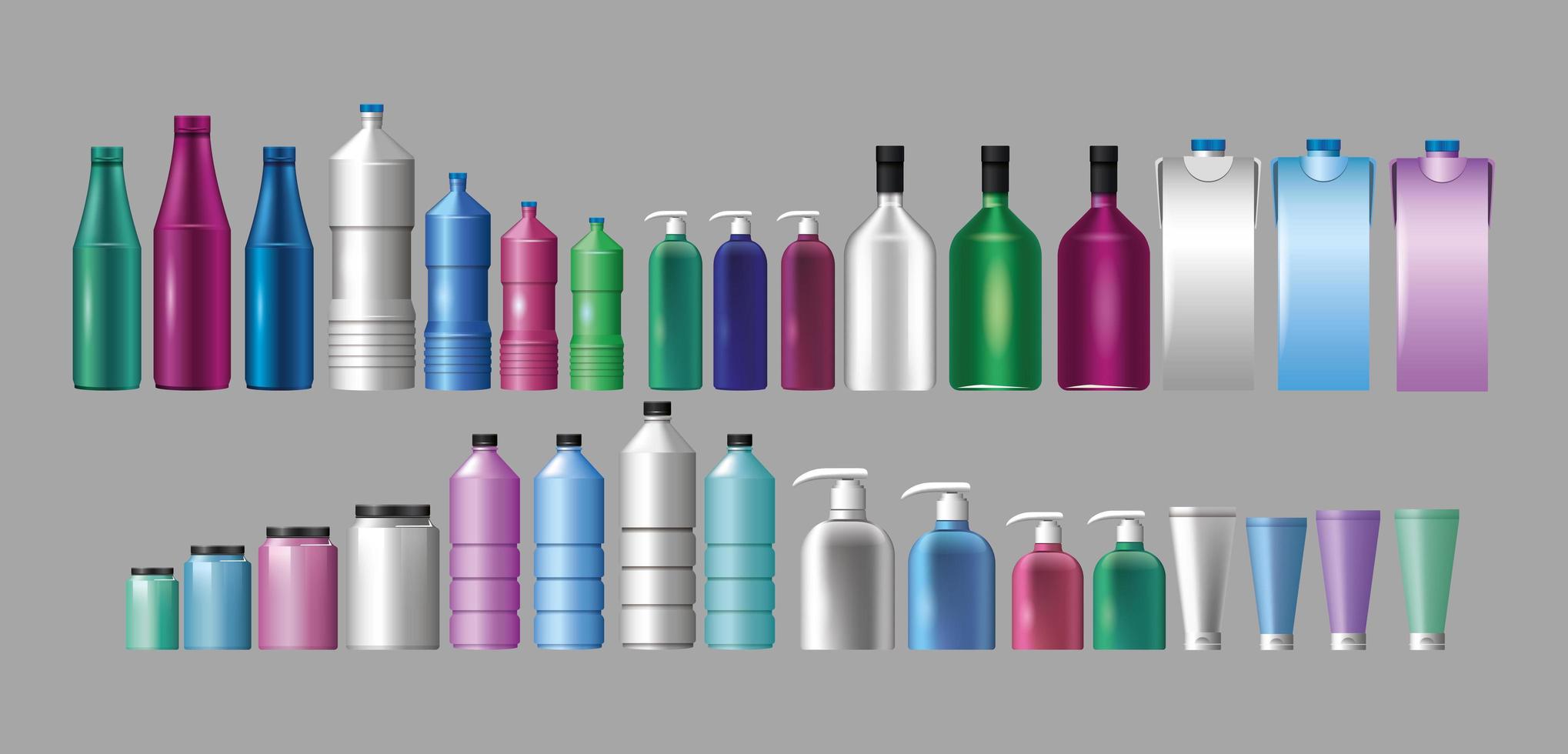 conjunto de materiais e estilos de garrafas de produtos vetor