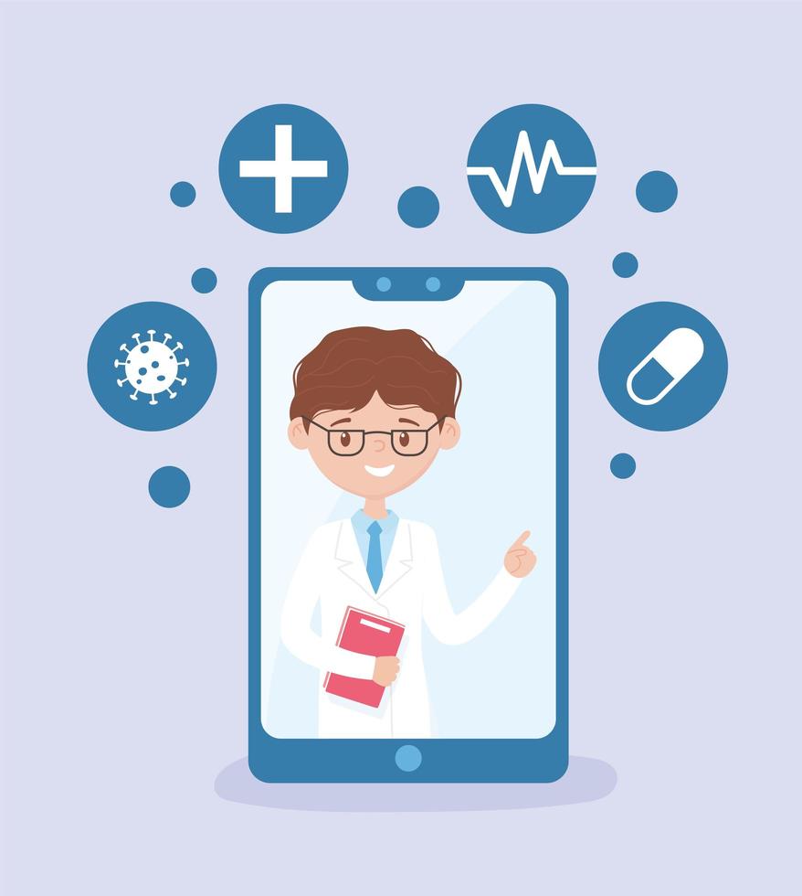 banner de assistência médica e de saúde on-line de aplicativo móvel vetor