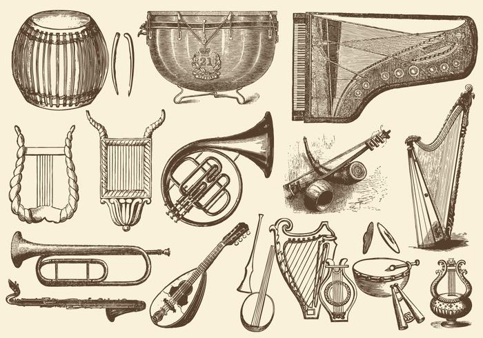 Instrumentos de música da orquestra do vintage vetor