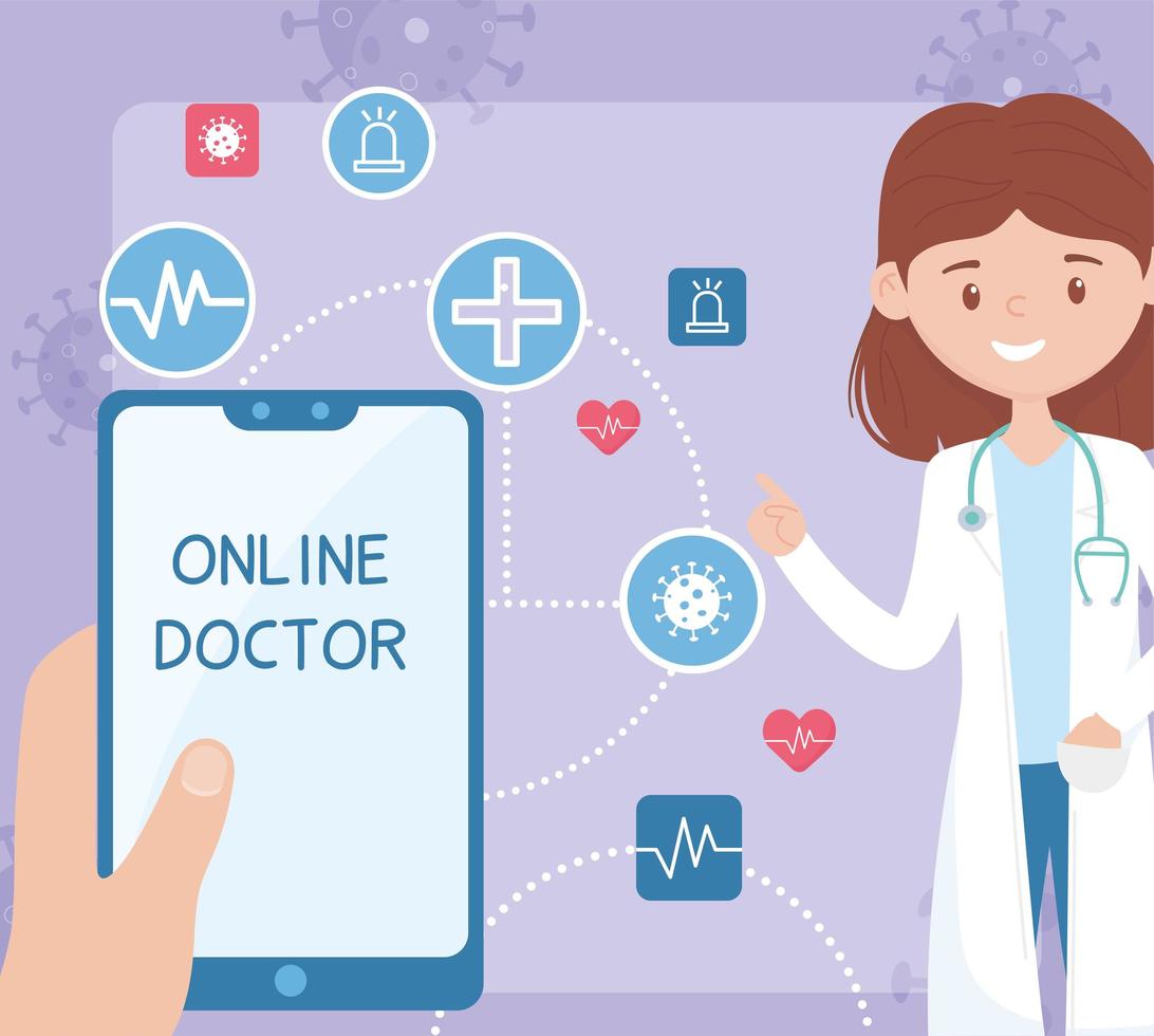cuidados de saúde online com médica vetor