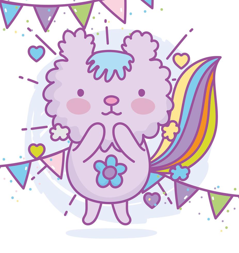 personagem animal kawaii com decoração de festa vetor