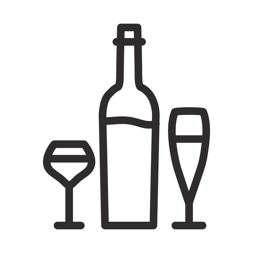 garrafa de vinho e ícone de vidro. vetor de contorno isolado em background.symbol branco para um aplicativo móvel ou site.