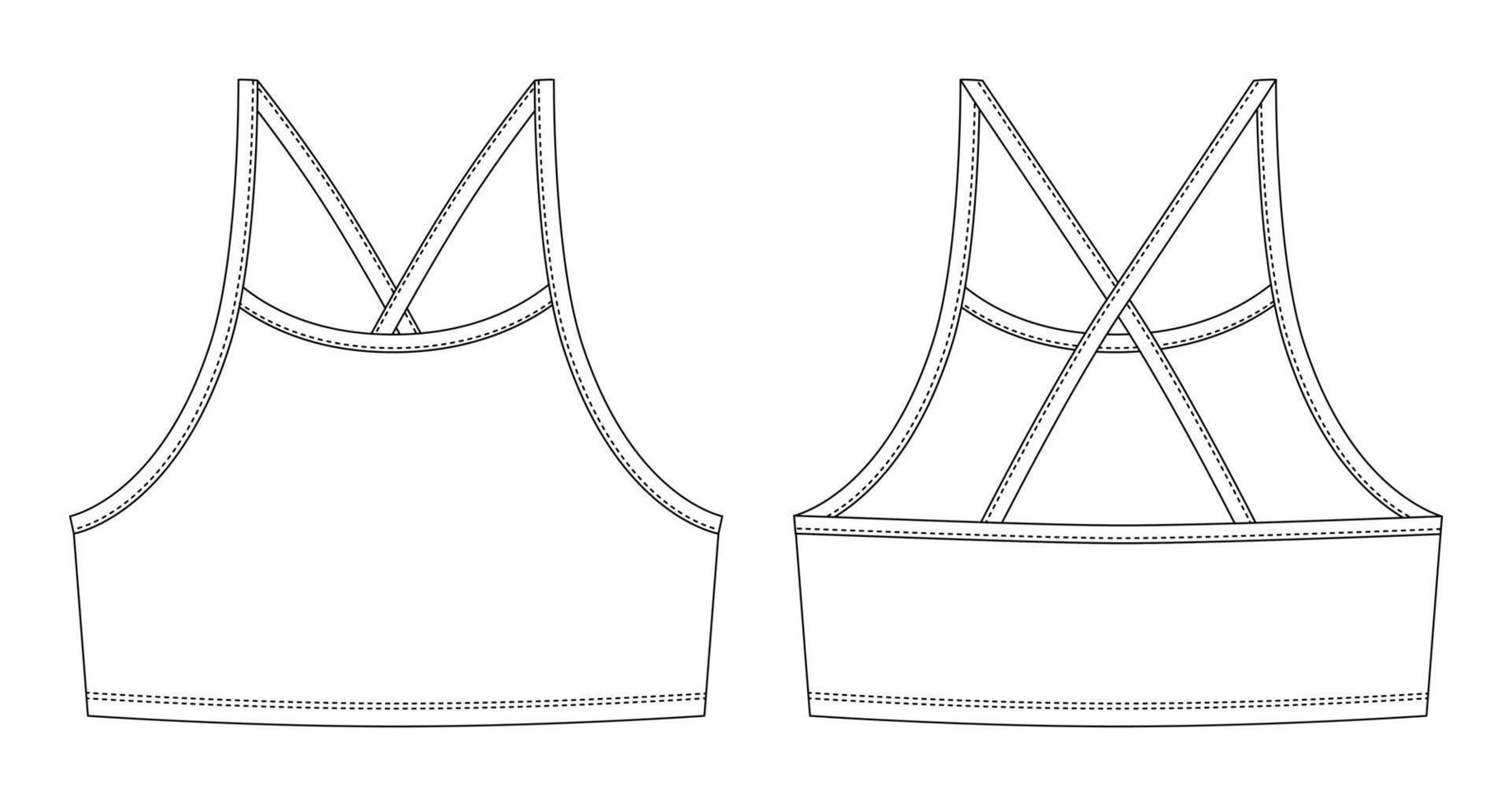 menina bralette desenho técnico. top sutiã feminino com modelo de design de roupa íntima de tiras. vetor