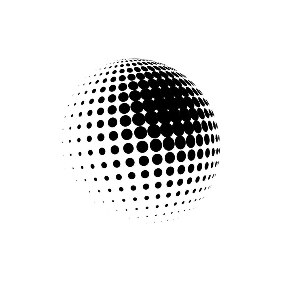 esfera de meio-tom pontilhada ilustração vetorial. círculo de pontos de padrões de meio-tom logotipo. ilustração vetorial do globo. vetor