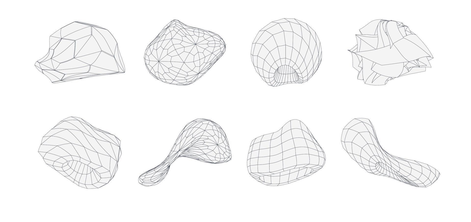 Conjunto de formas geométricas 3D. figuras de vetor de wireframe. objetos de linha gráfica.
