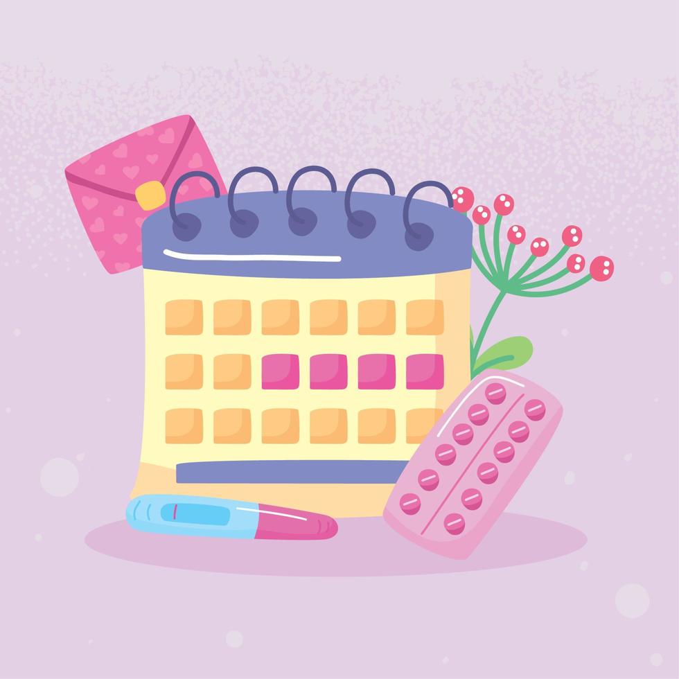 calendário de menstruação com itens vetor