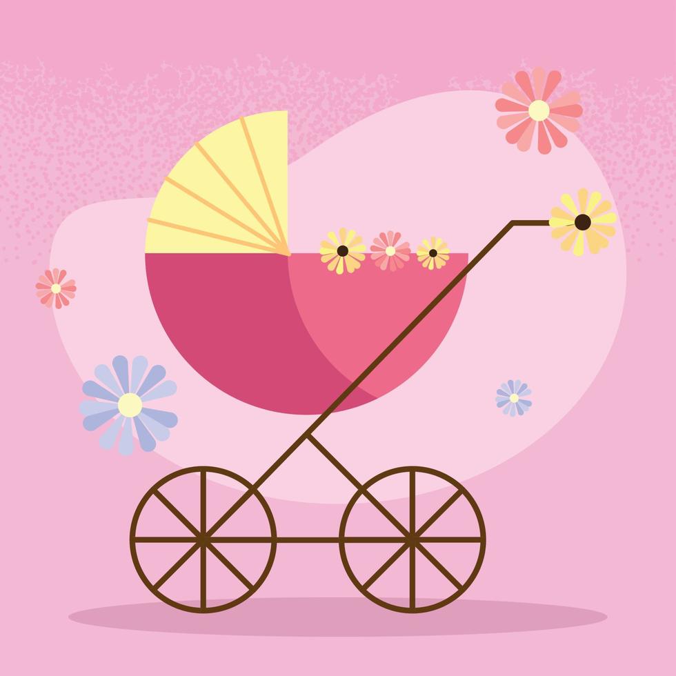 carrinho de bebê e flores vetor