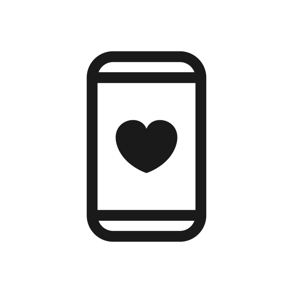 celular simples com ícone de sinal de vetor de coração ou amor, estilo de design plano.