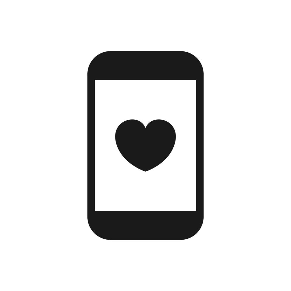 celular simples com ícone de sinal de vetor de coração ou amor, estilo de design plano.