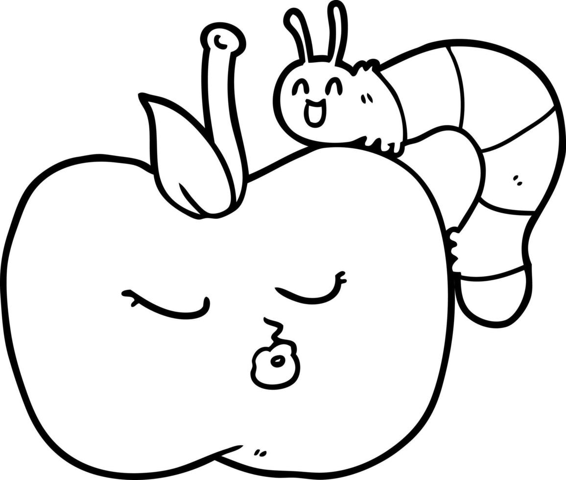 desenho animado linda maçã e inseto vetor