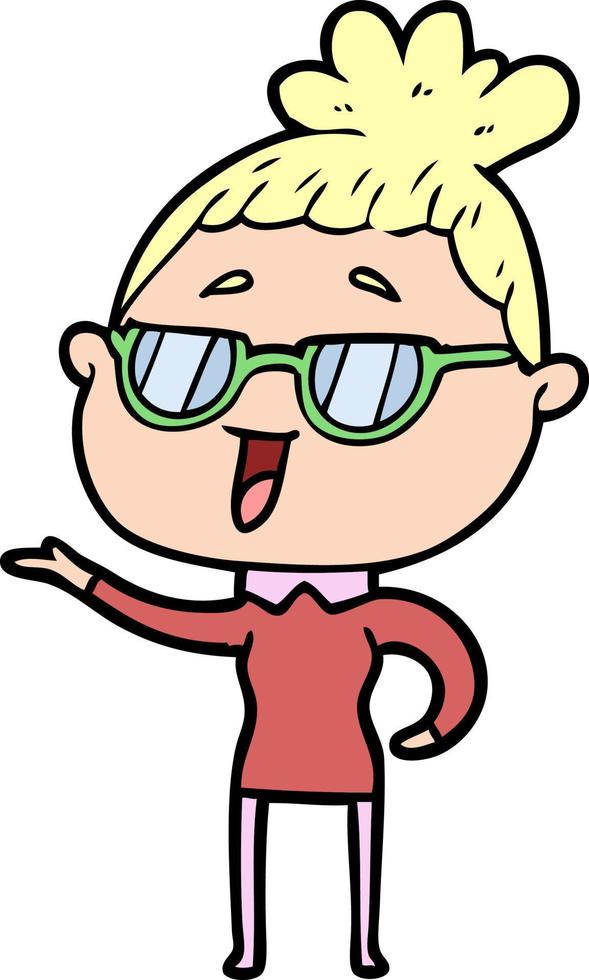 mulher feliz dos desenhos animados usando óculos vetor