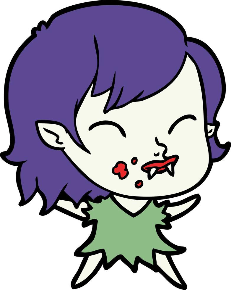 garota vampira dos desenhos animados com sangue na bochecha vetor