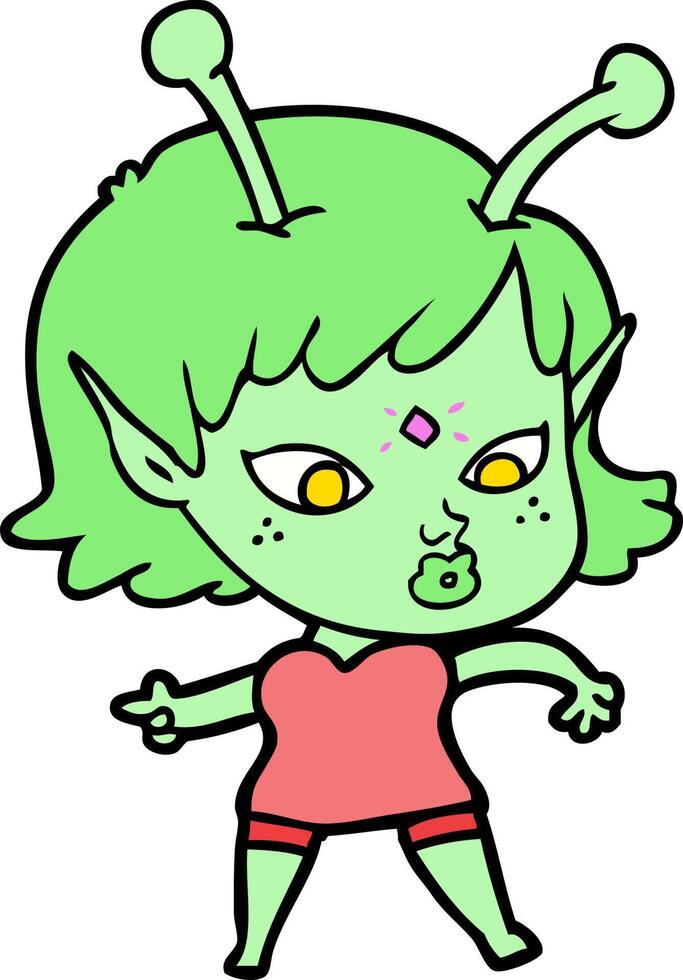 linda garota alienígena de desenho animado vetor