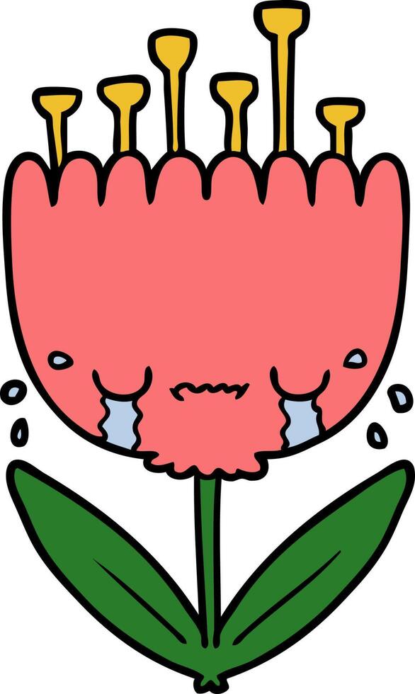 flor de desenho animado chorando vetor