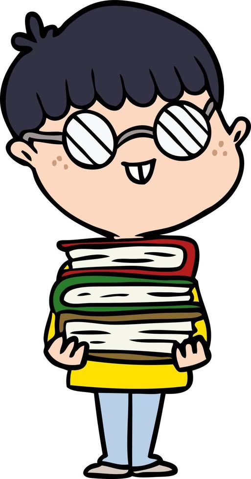 menino nerd dos desenhos animados com óculos e livro vetor
