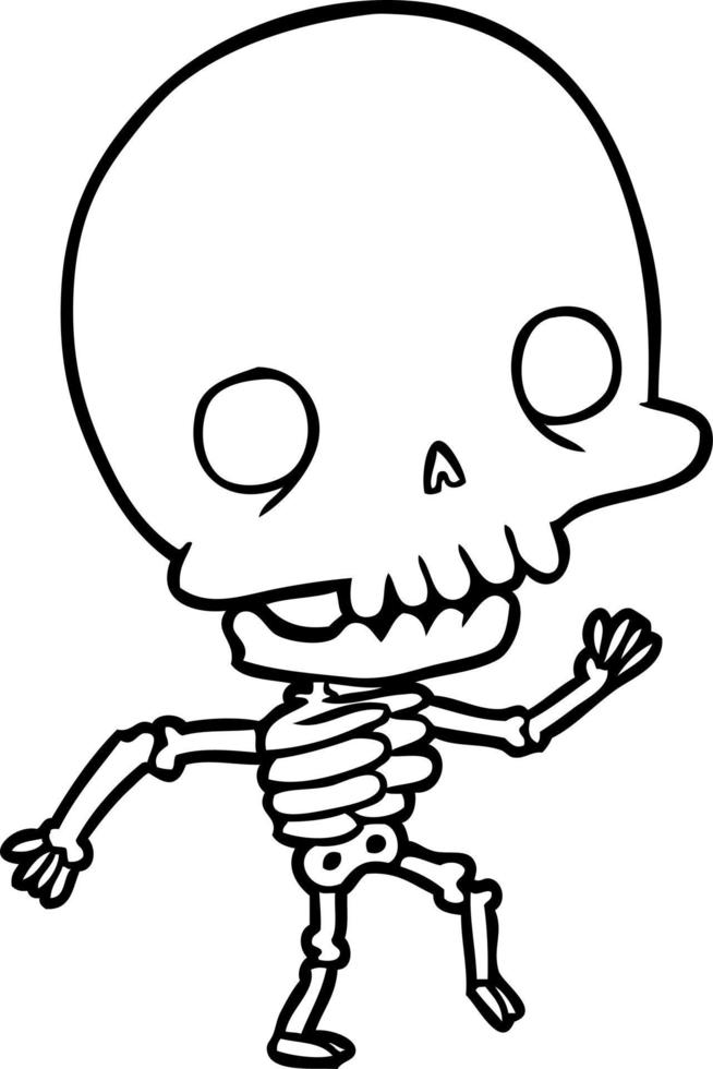 desenho de linha bonito de um esqueleto dançante vetor