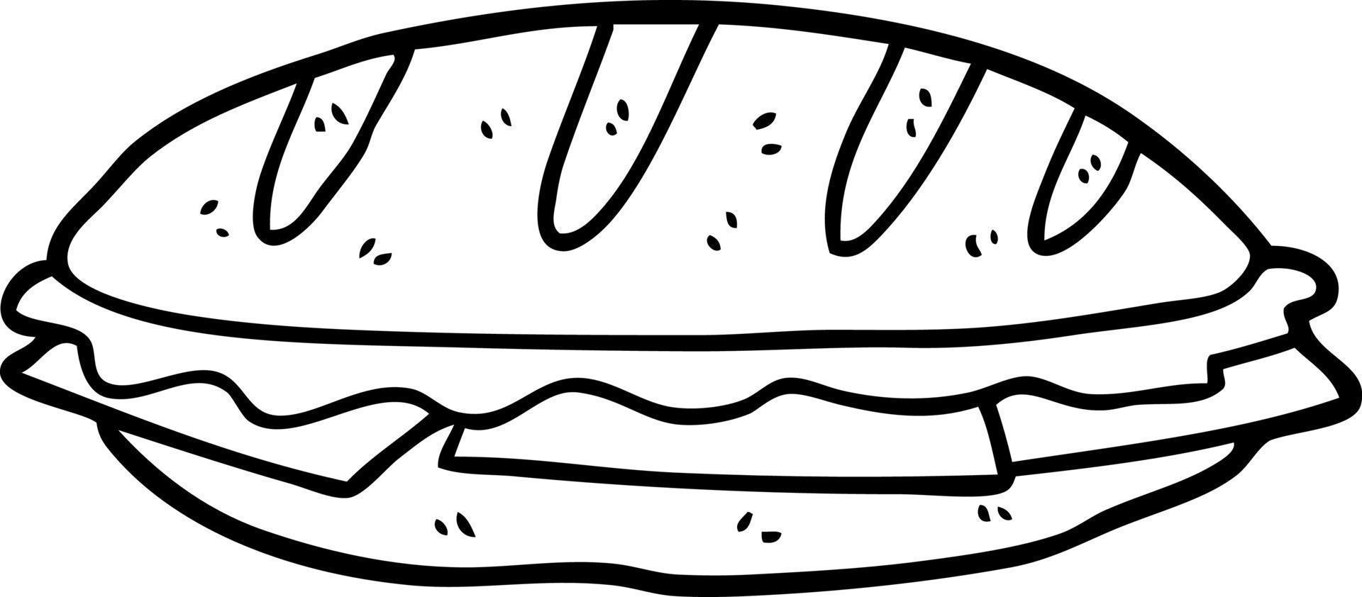desenho de linha de um sanduíche de queijo vetor