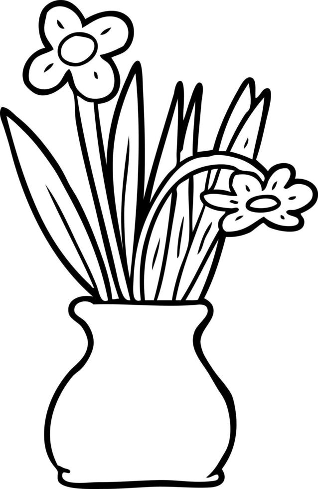 desenho de linha de flores em vaso vetor