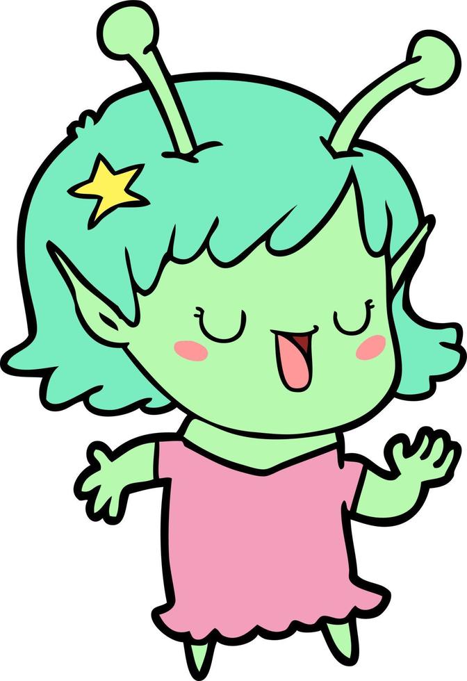 desenho de garota alienígena feliz vetor