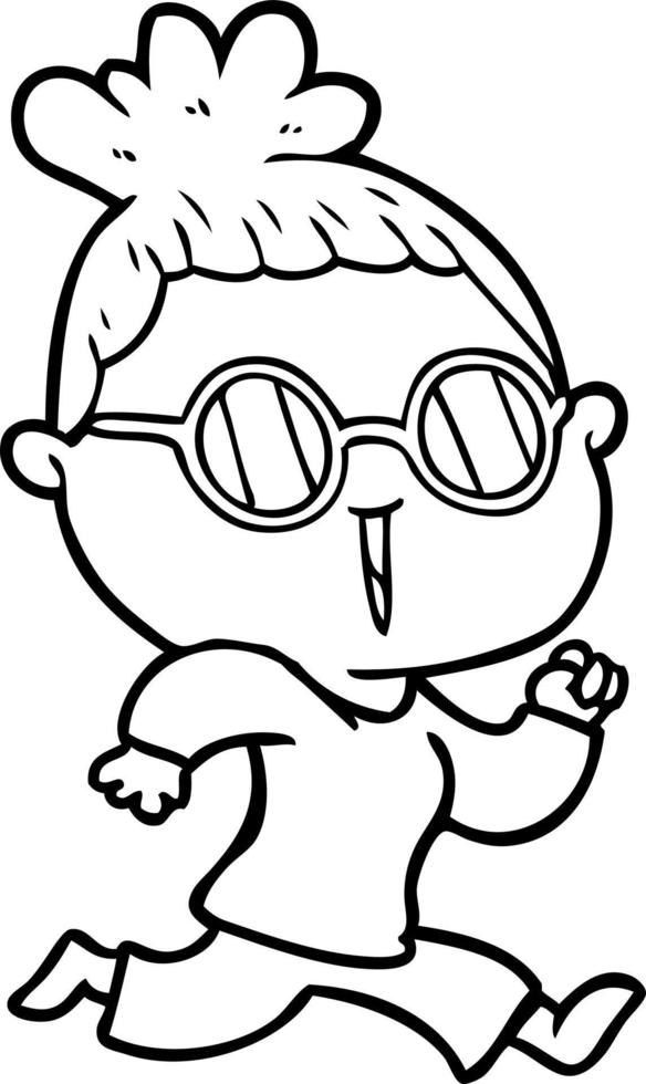 mulher correndo dos desenhos animados usando óculos vetor