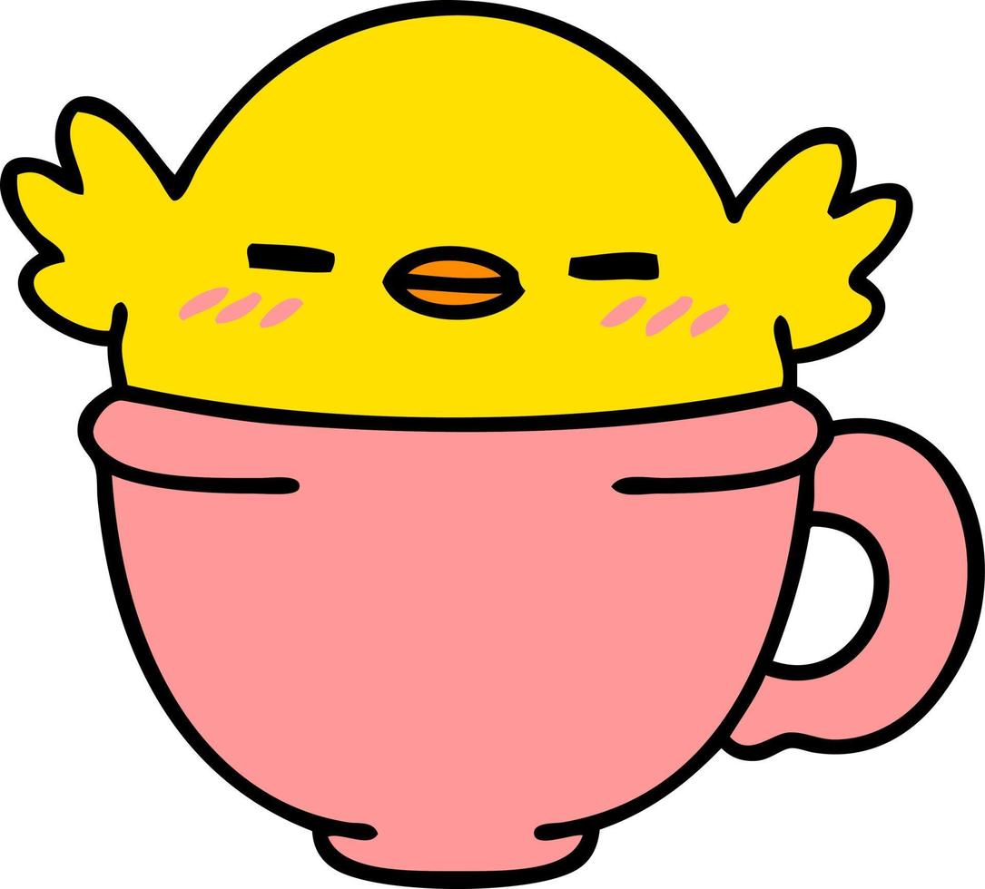 desenho de um passarinho fofo sentado em uma xícara de café vetor