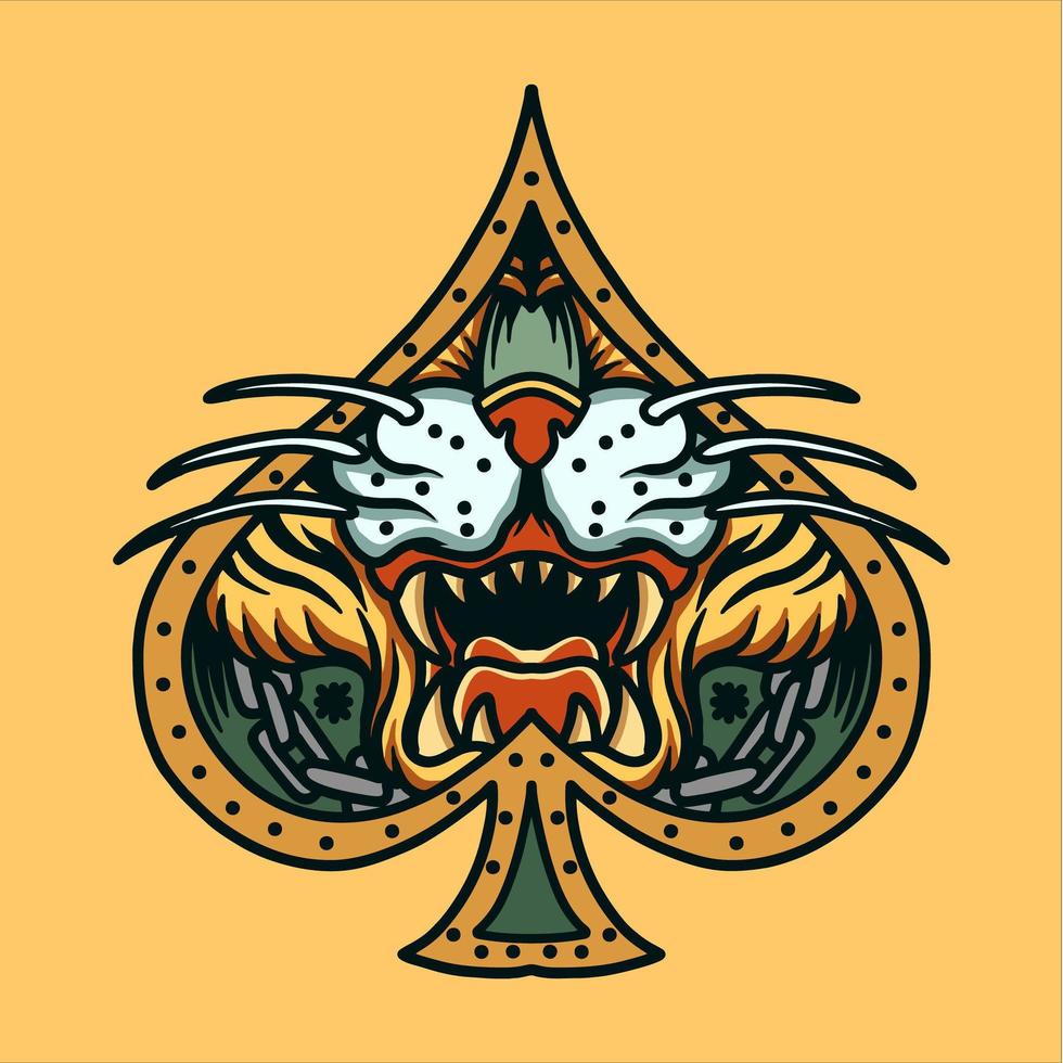 tatuagem de cara de tigre com moldura de espada vetor