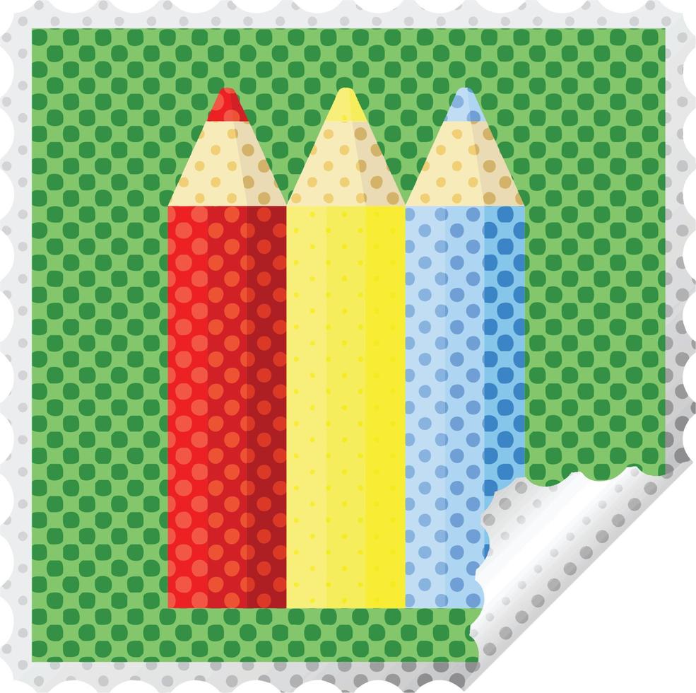 carimbo de adesivo quadrado gráfico de lápis de cor vetor