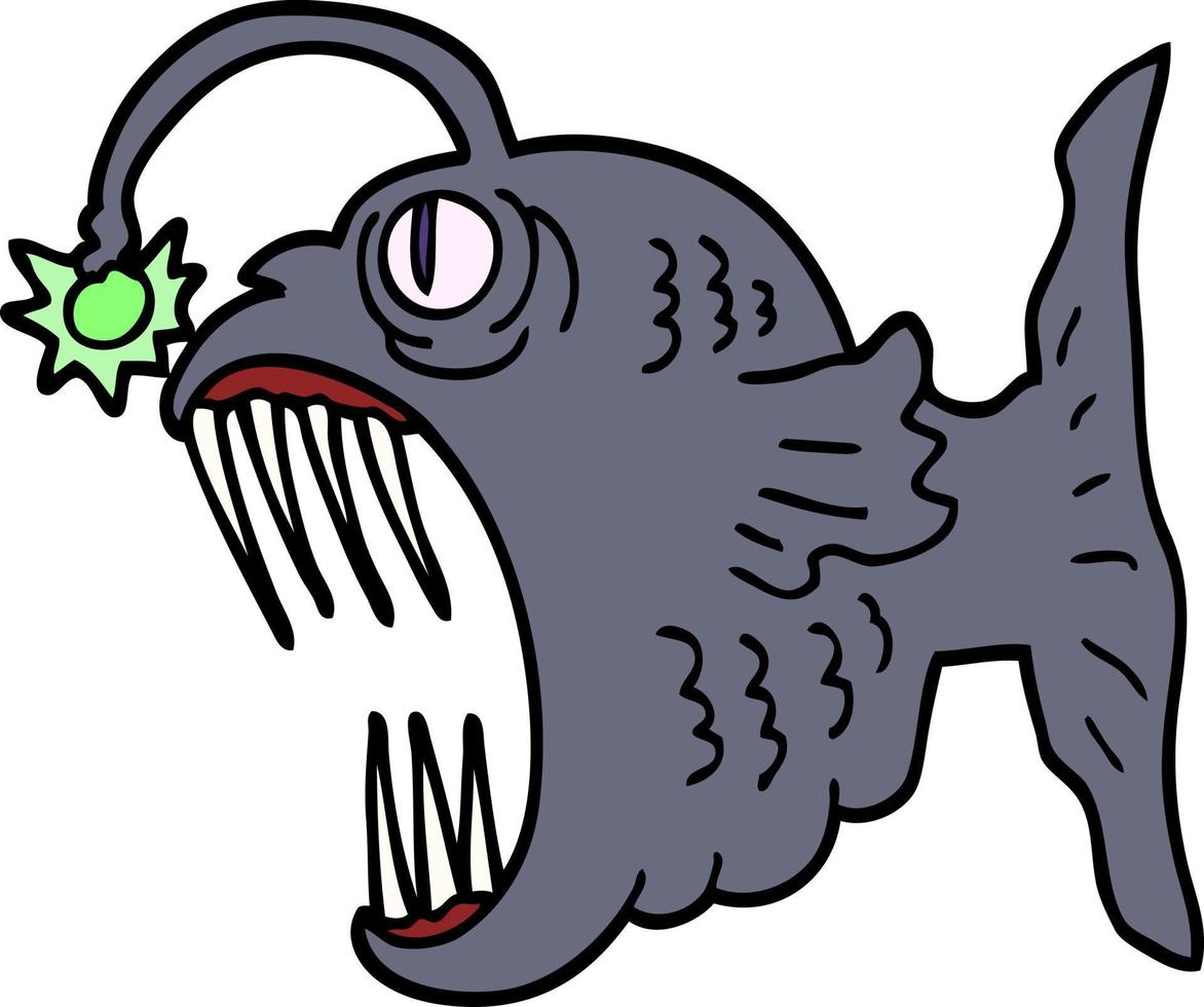 peixe lanterna de desenho animado estilo doodle desenhado à mão vetor