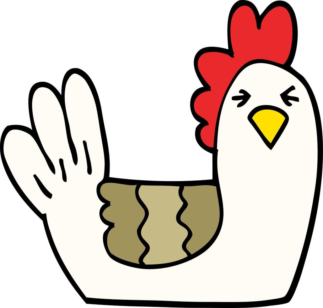 galinha empoleirada de desenho animado estilo doodle desenhado à mão vetor