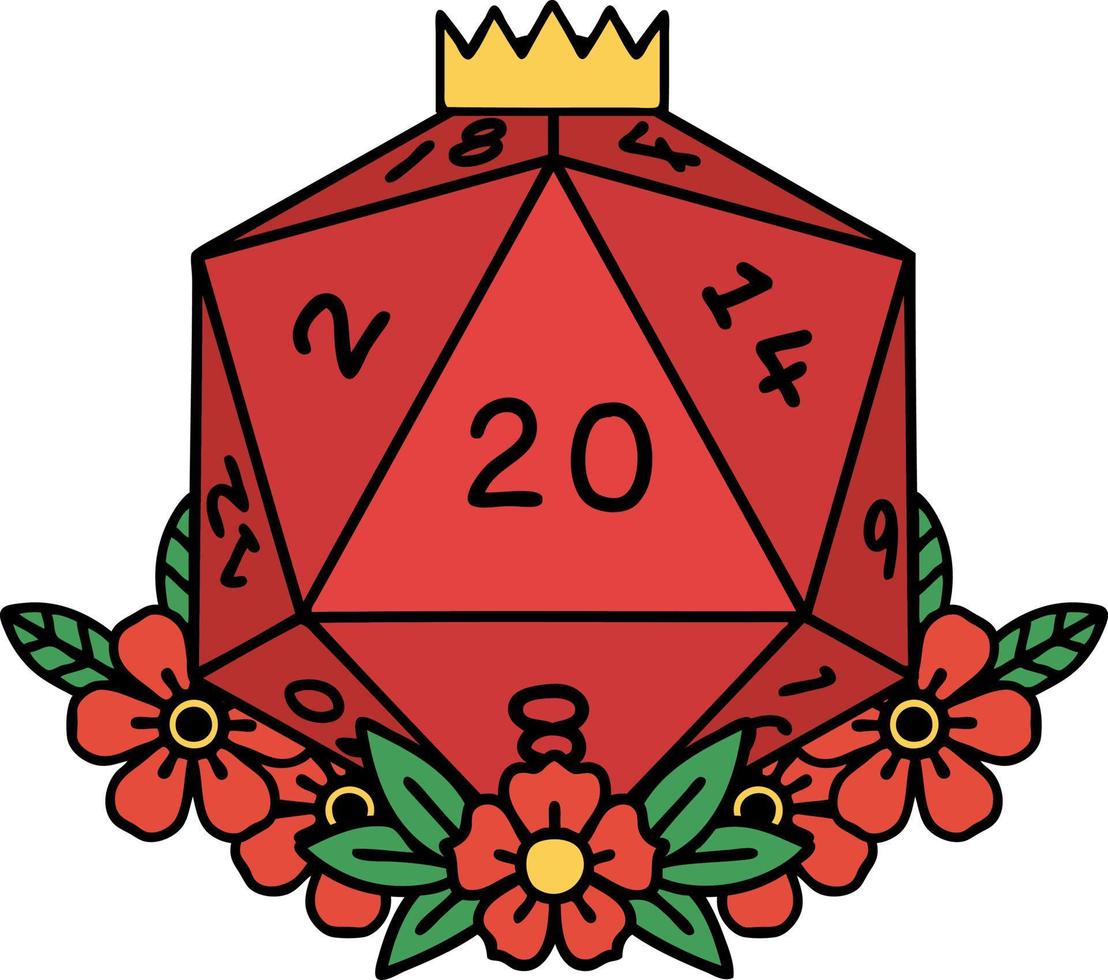 tatuagem tradicional de um d20 vetor