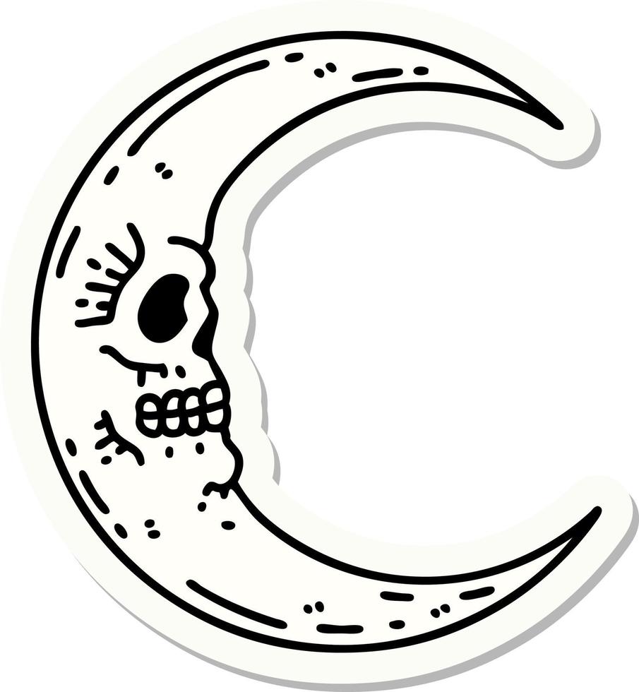 adesivo estilo tatuagem de uma lua de caveira vetor