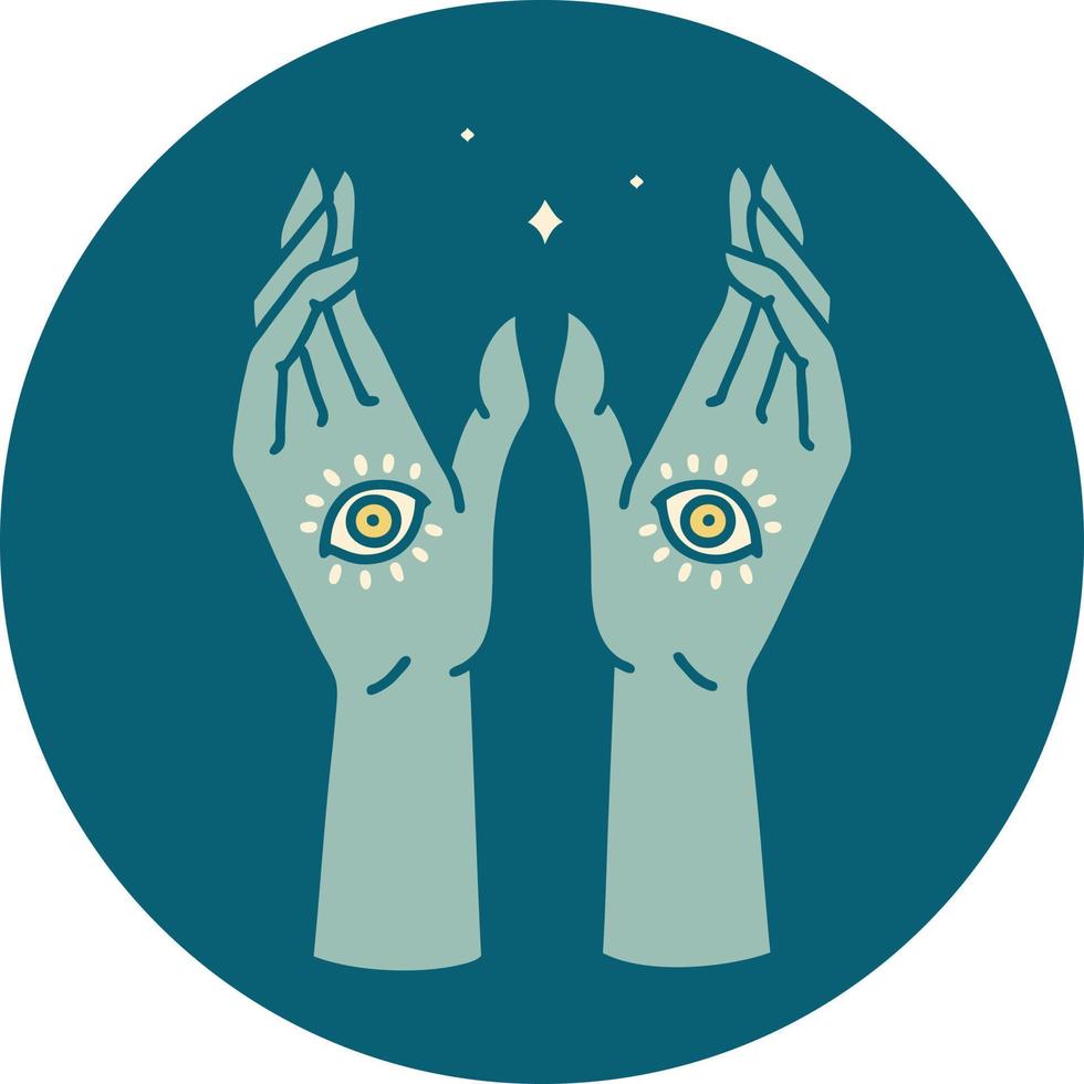 ícone de estilo de tatuagem de mãos místicas vetor