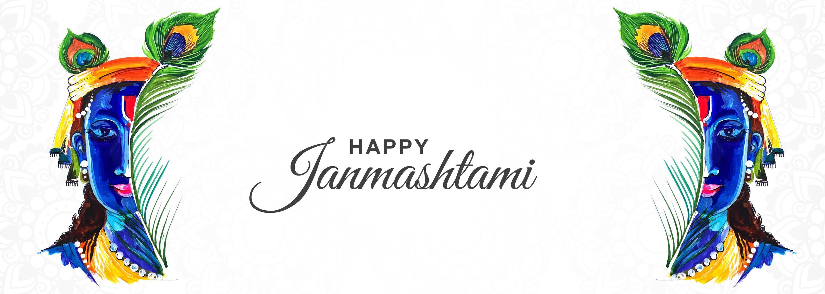 banner de festival de meio rosto feliz Krishna Janmashtami vetor
