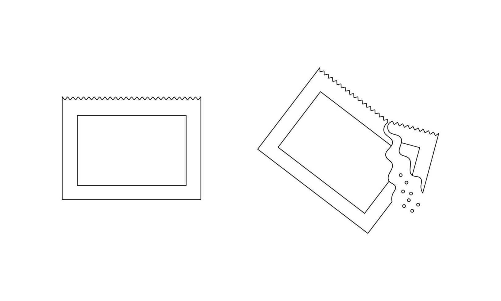 pacotes com pó culinário ou medicamento solúvel inteiro e derramado. delineie os sachês com açúcar, sal ou pimenta. traço editável. ícones de linha fina vetor